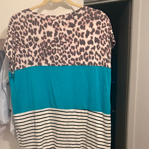 Lovely Melody Leopard and Teal Striped Women's Top - Picture 2 of 3